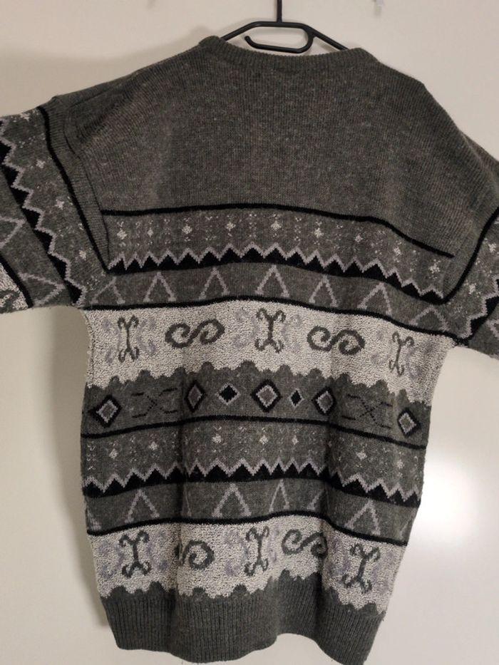 Pull vintage jacquard gris XXL - photo numéro 8