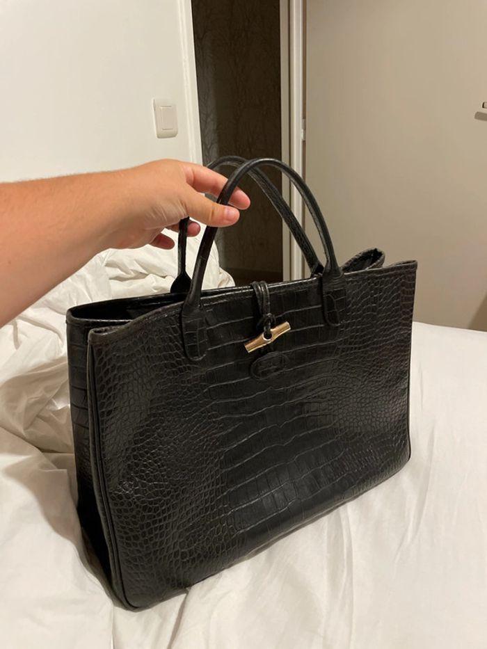 Sac longchamp roseau cuir noir effet croco vintage - photo numéro 2