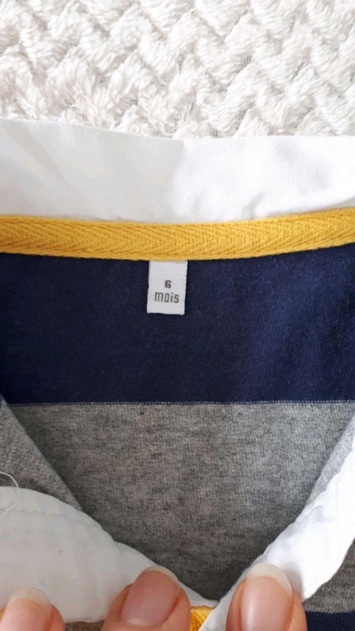 Polo manches longues marine gris blanc rayures 6 mois - photo numéro 3