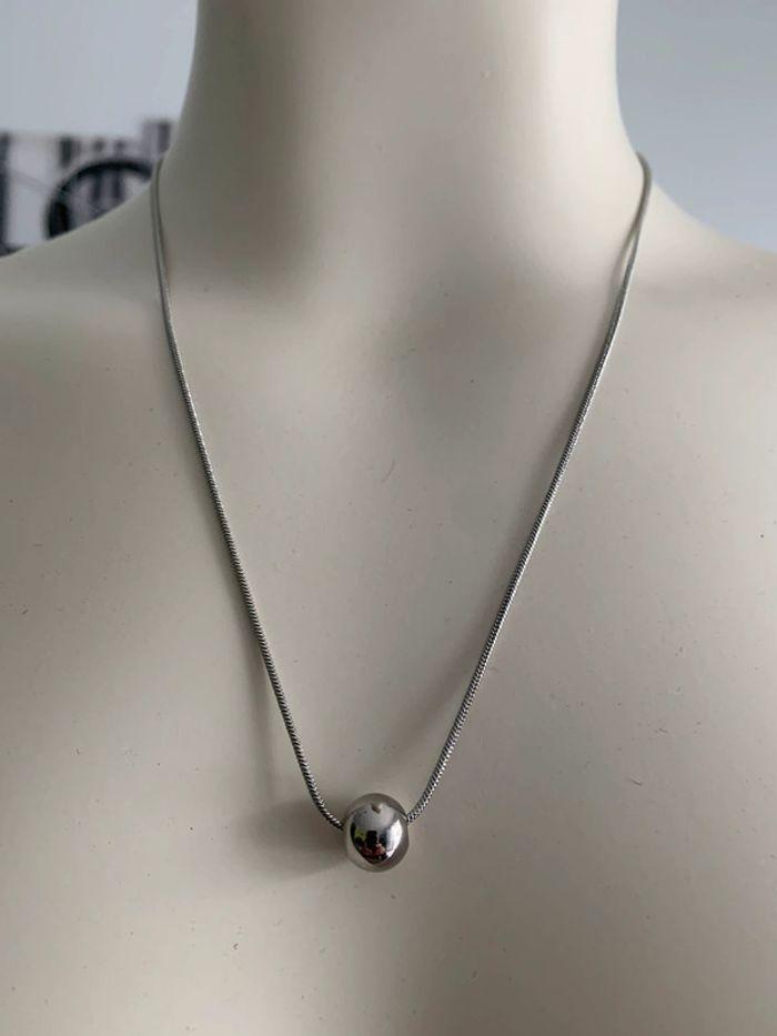 Beau collier pendentif élégant perle en acier inoxydable argenté - photo numéro 2