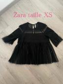 Blouse à manches courtes noir en voile volant bas et manches Zara taille XS