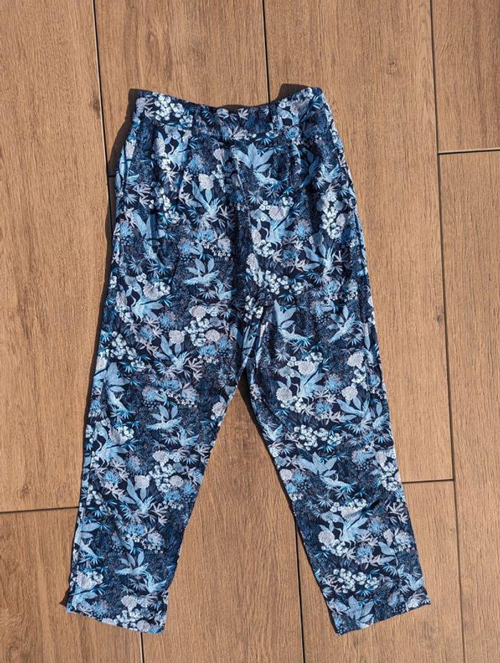 Pantalon fluide fleuri bleu - photo numéro 2