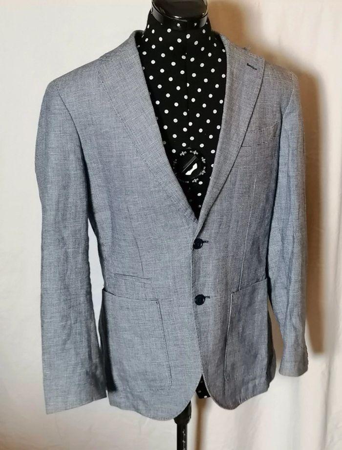 Veste de costume / blazer en lin marine et blanc taille 46 Kos'Son - photo numéro 2