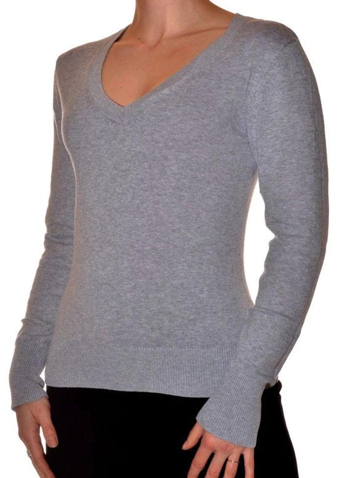 Pull col V fin et ajusté gris clair taille S - photo numéro 6