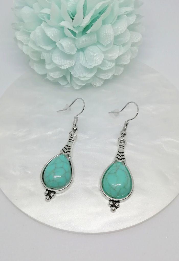 Boucles d'oreilles floral turquoise style ethnique - photo numéro 4