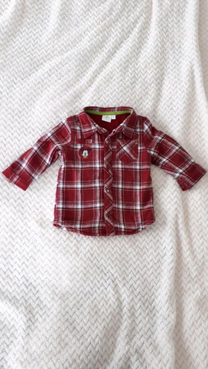 Chemise polaire à carreaux rouge foncé Mickey Disney Baby 6 mois neuve - photo numéro 1