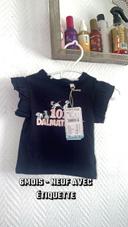 T-shirt manches courtes froufrous bébé fille 6 mois / marine / 101 dalmatiens disney neuf étiquette