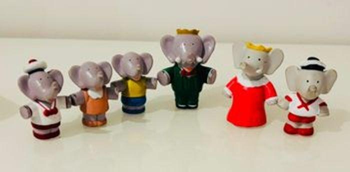 Vintage 1990 Ideal TML De Brunhoff lot 6 figurines Roi Babar Céleste Arthur triplés Pom Flore Alexandre Isabelle Zéphir Badou Cornélius Rataxès collection famille éléphant années 90’s rare lot SOP77 - photo numéro 2