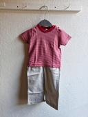 Ensemble 6 mois 67 cm Petit Bateau T-shirt rose à rayures, pantalon beige Très bon état