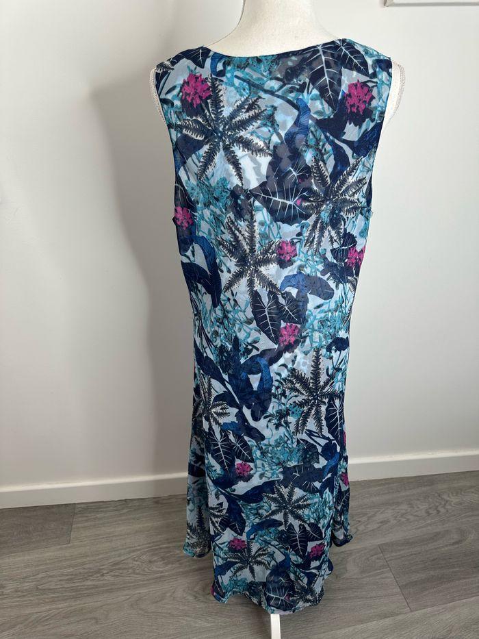 Robe longue tropicale bleue et rose fuchsia Vintage T46/48 3XL/4XL - photo numéro 6