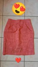 Jupe droite tailleur corail Camaieu vintage M/38