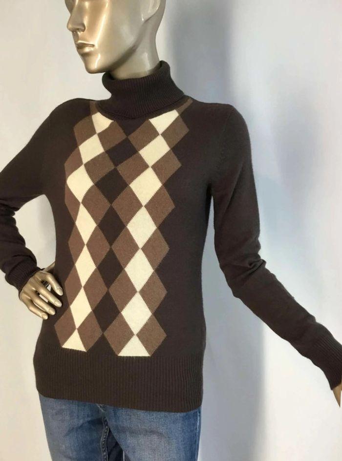 Pull à  damier  marron taille 36  S - photo numéro 4