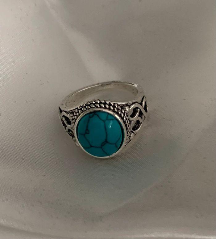 Bague vintage argentée bleue turquoise taille 52/53 - photo numéro 6