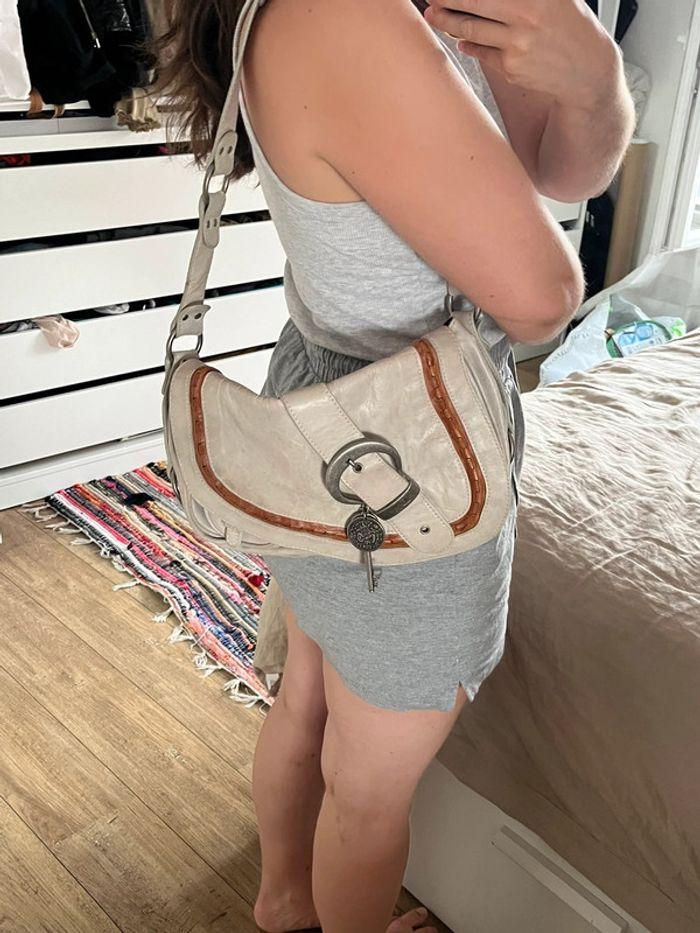 Sac en cuir Christian Dior Gaucho gris beige selle vintage bandoulière - photo numéro 16