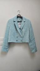 Veste tailleur blazer tweed bleue Naf Naf