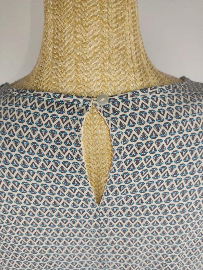 Blouse manches longues crème motifs diamants bleus taille 40 Esprit - photo numéro 5