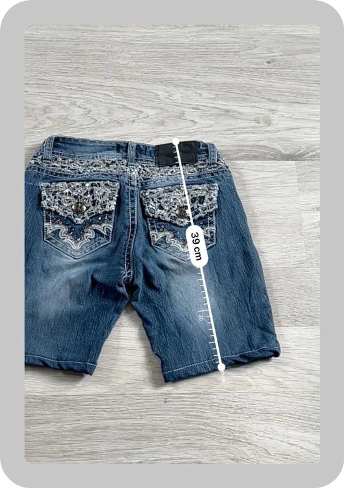 🩳 Short vintage brodé en jean  Bleu Taille XXS 🩳 - photo numéro 4