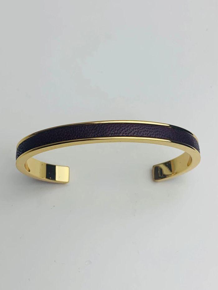 Bracelet jonc doré en acier et cuir prune marque Louis Pion - photo numéro 2