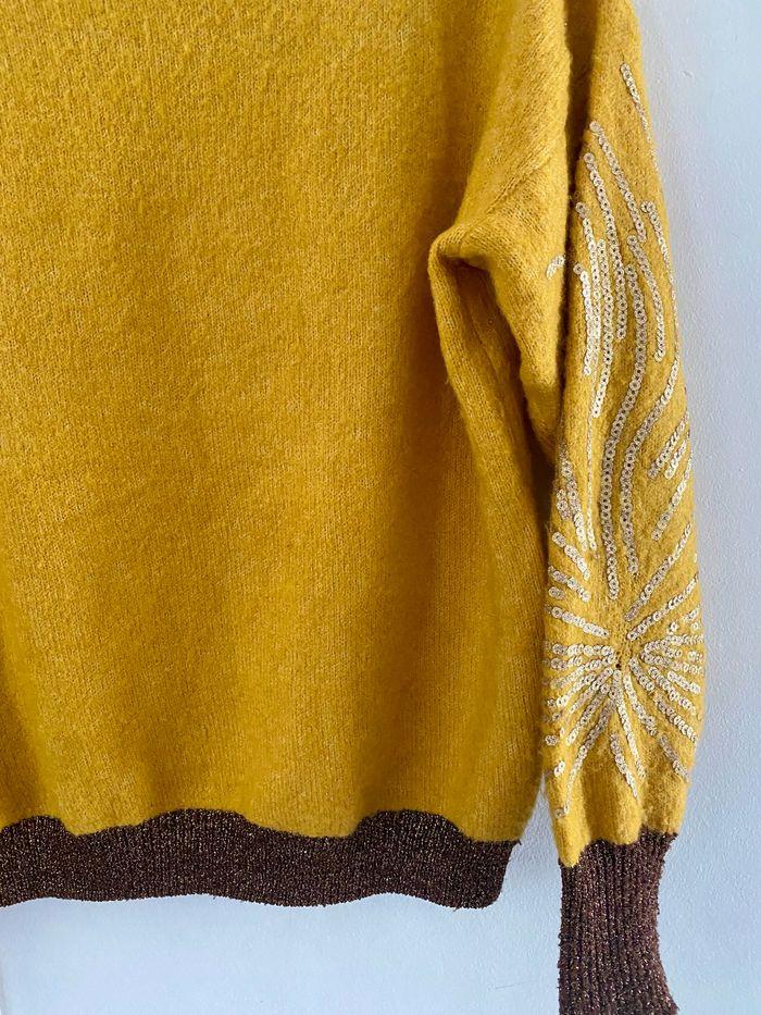 Pull hiver à paillettes moutarde marron jaune femme - photo numéro 3