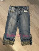 Pantacourt en jean bleu revers kaki militaire bas taille haute taille 10 ans