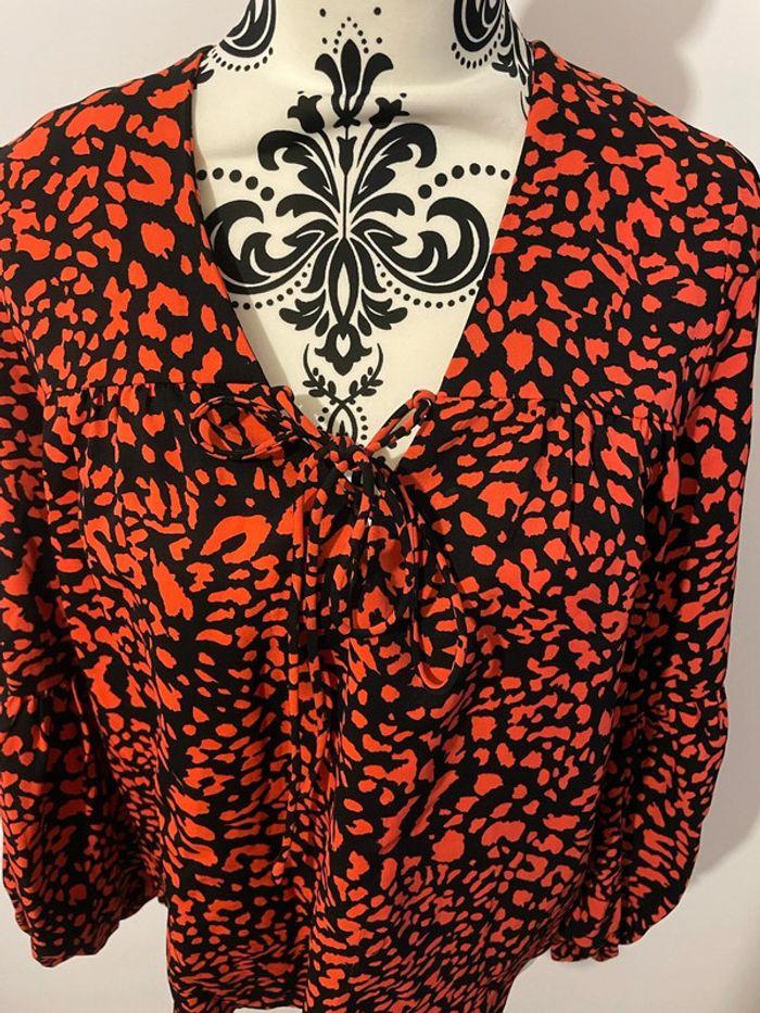 Blouse à manches longues noir à motifs rouge fluide vera & Lucy taille S - photo numéro 3