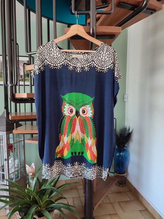 T-shirt léger et long hibou - photo numéro 1