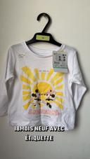 18 mois T-shirt manches longues bébé blanc Mickey Minnie soleil Disney Disneyland neuf étiquette