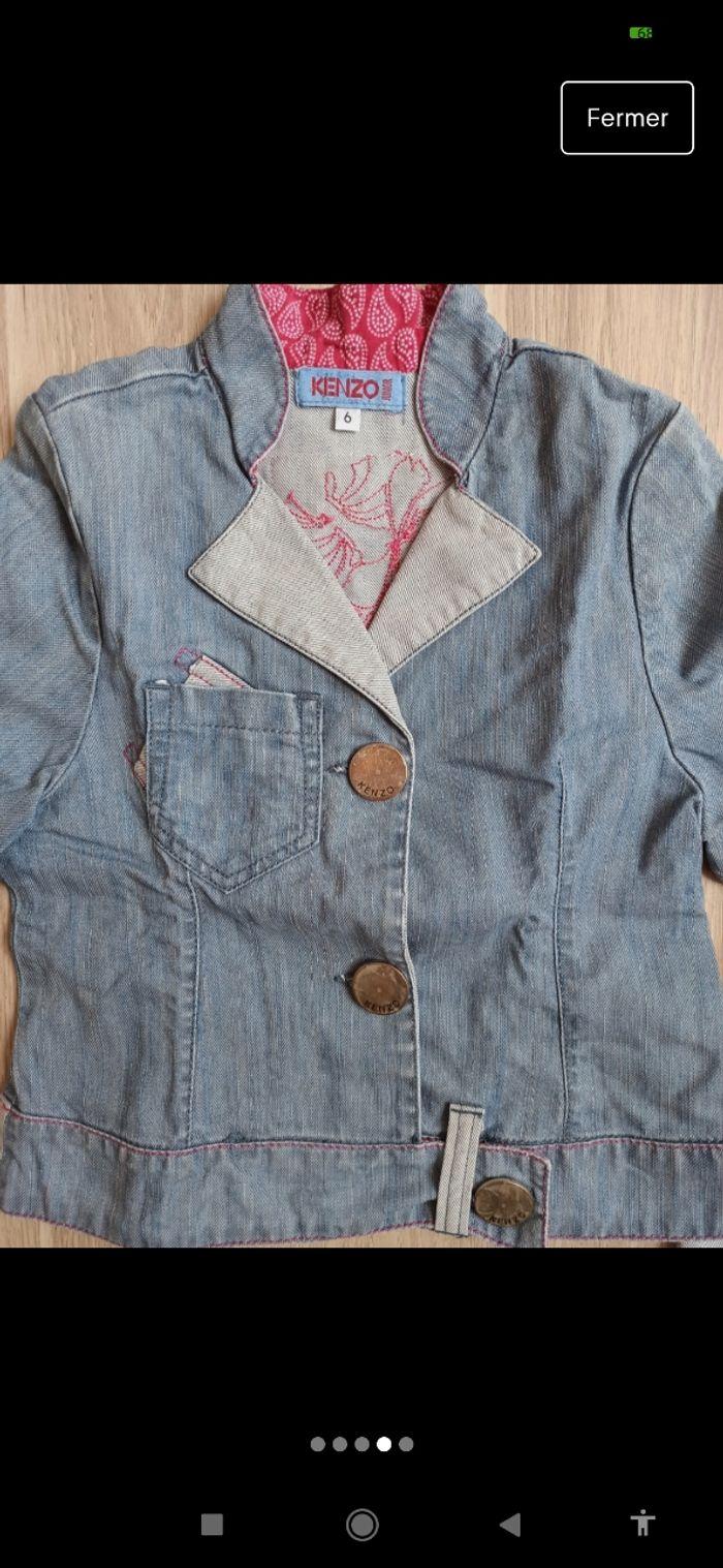 Veste en jean Kenzo 6 en broderie rose gros bouton - photo numéro 4