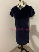 Robe à manches courtes en velours lisse tout doux bleu marine col V Fanny Collin taille S