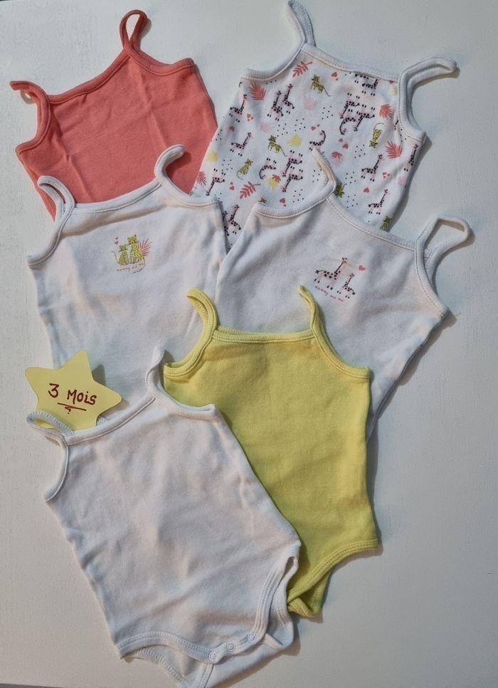 Lot de 6 bodies bretelles bébé fille  - 3 mois