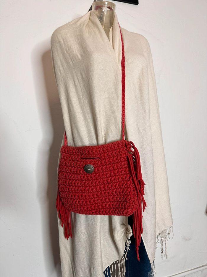 Sac pochette à franges en macramé rouge Vimoda - photo numéro 2