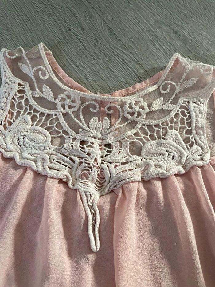 Blouse à manches courtes épaules ouverte rose dentelle taille 38 - photo numéro 3