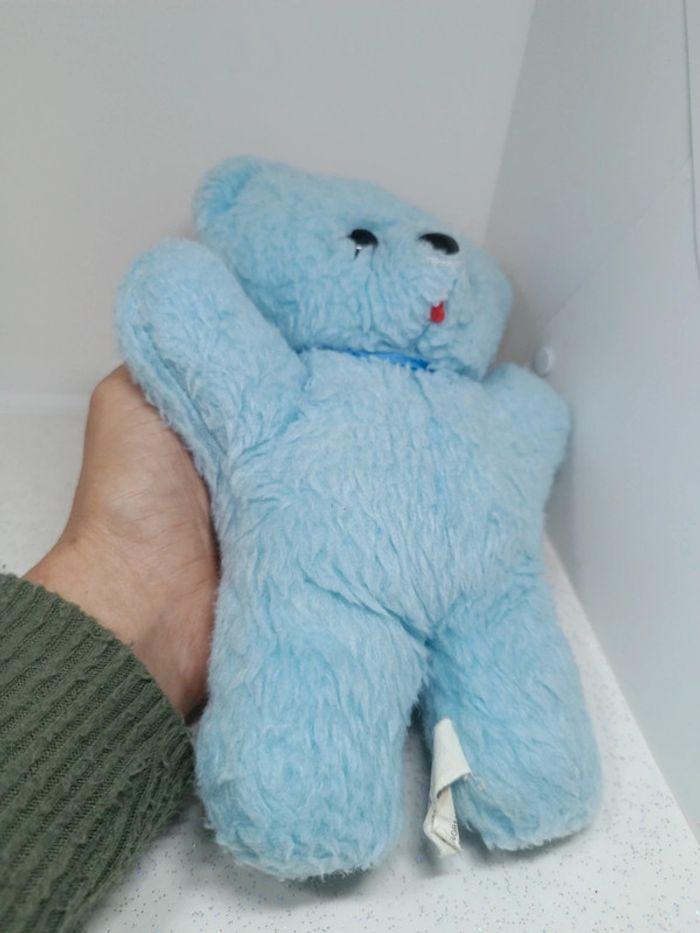 Nounours ours Teddy Bear ourson bleu blue ciel clair vintage petit small minouche tire langue - photo numéro 3