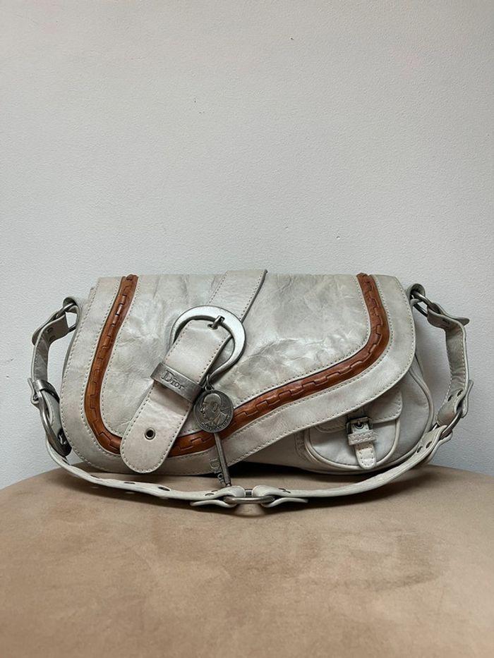 Sac en cuir Christian Dior Gaucho gris beige selle vintage bandoulière - photo numéro 2