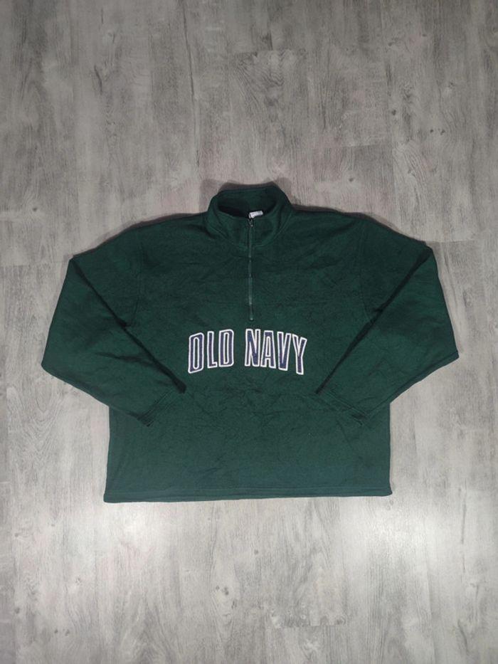 Veste Half Zip Old Navy Vert Sapin Logo Brodé Bleu Marine Taille XL Homme - photo numéro 1