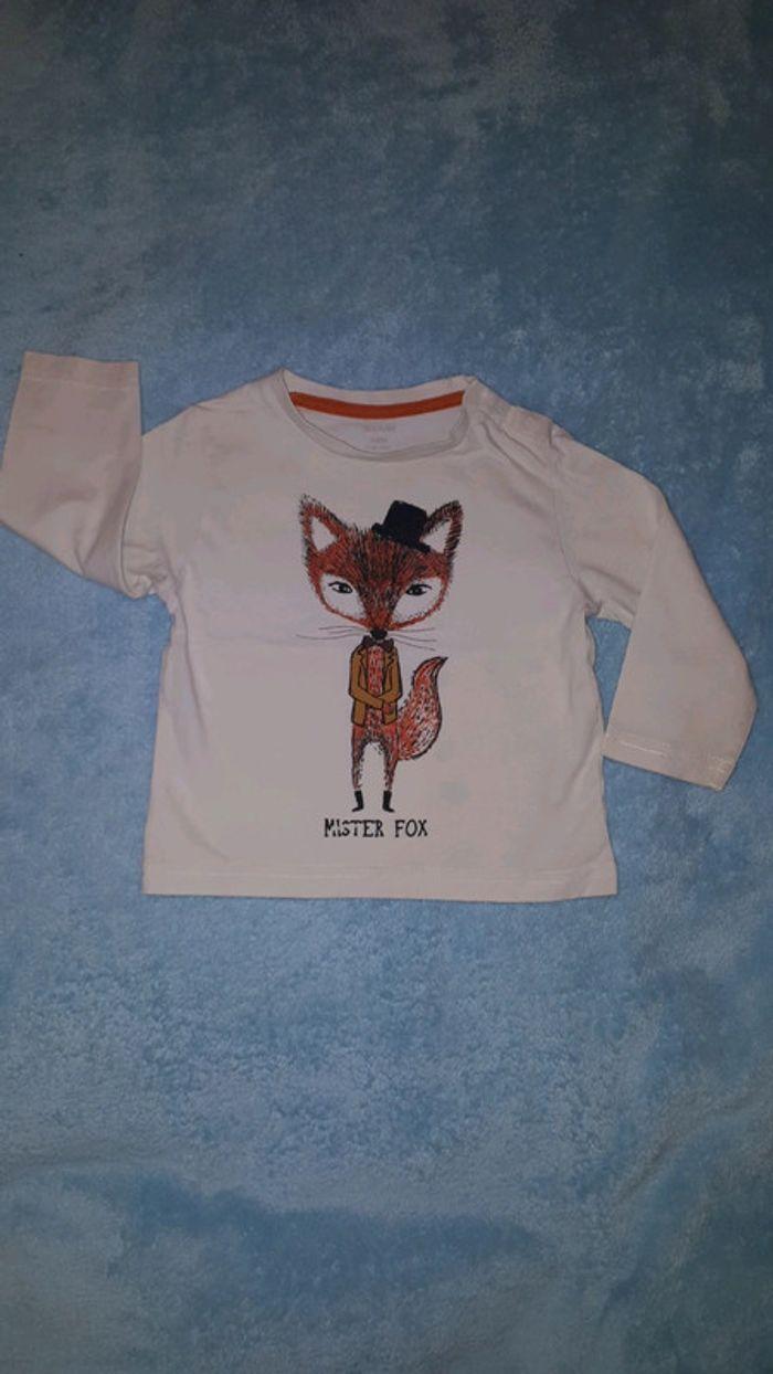 T-shirt manches longues garçon blanc cassé renard Kiabi 18 mois - photo numéro 1