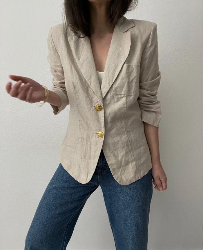 Blazer rétro beige 100% lin - photo numéro 10