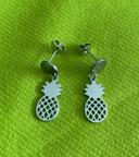 Jolies boucles d’oreilles pendantes ananas en acier inoxydable argenté