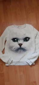 Pull mohair blanc imprimé chat 12 ans H&M