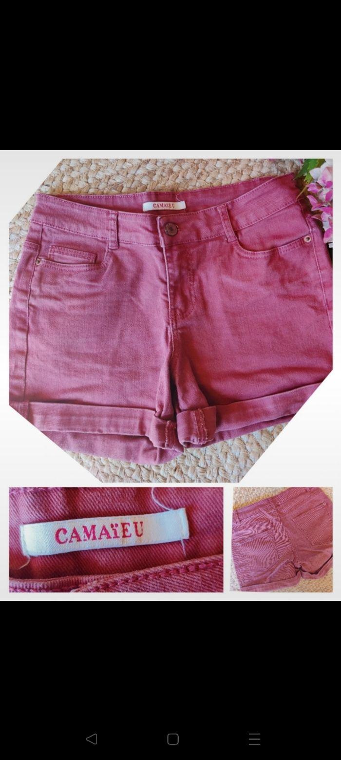 Short jean camaïeu couleur vieux rose foncé taille 34 - photo numéro 1