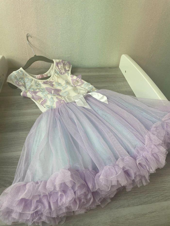 Robe de fête chic lilas à motif papillon en relief bb 3 ans - photo numéro 11