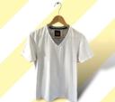 T-shirt coton blanc et gris double col V Harry Landers