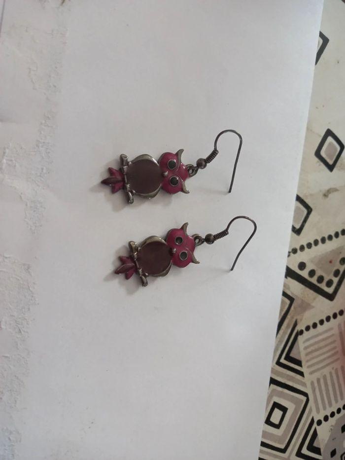 Boucles d'oreilles chouette rose - photo numéro 1