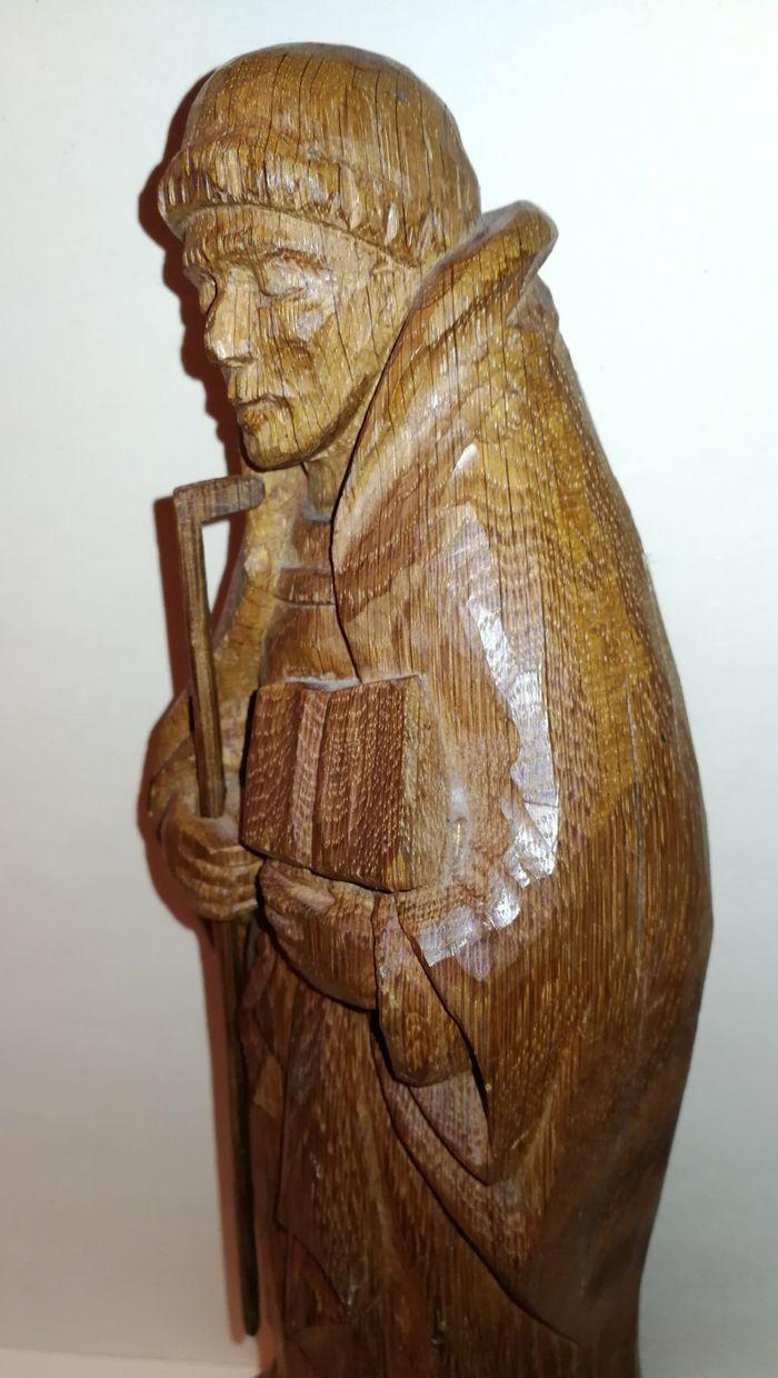 Statuette vintage en bois massif représentant l'abbé St Méen - photo numéro 3