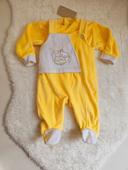 Pyjama en velours salopette jaune et blanc avec chaton / AC Criaçoes-6mois