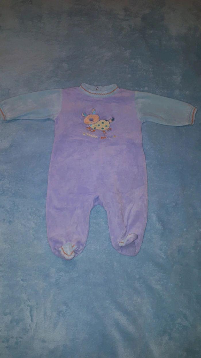 Pyjama velours violet et turquoise pâle 12 mois - photo numéro 1