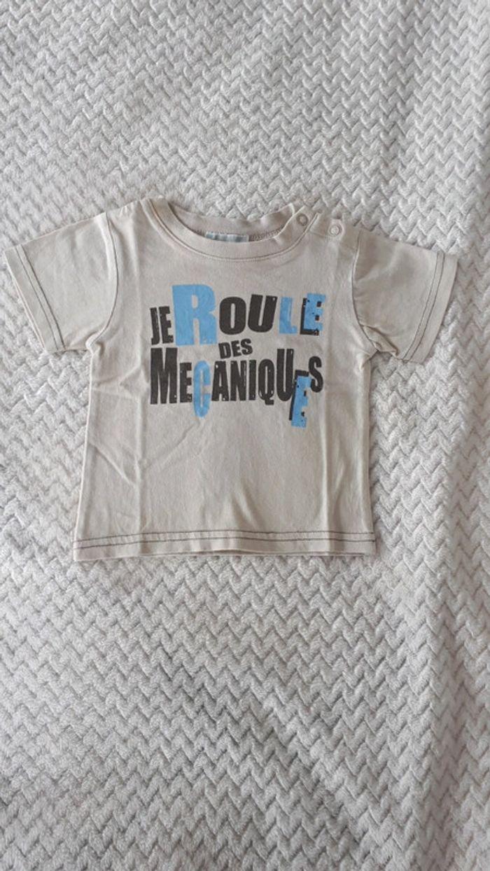 T-shirt manches courtes beige "je roule des mécaniques" Kimbaloo 6 mois - photo numéro 1