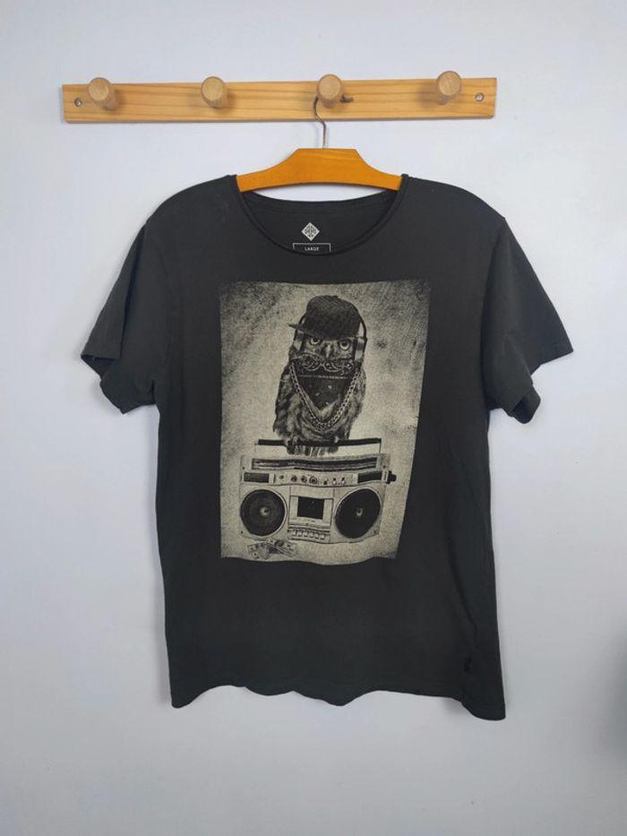 T-shirt Hibou Musique 90's Vintage Gris Foncé Taille L Homme - photo numéro 1