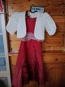 Robe Bordeaux MIPSIE et son boléro (gilet) écru 
10 ans