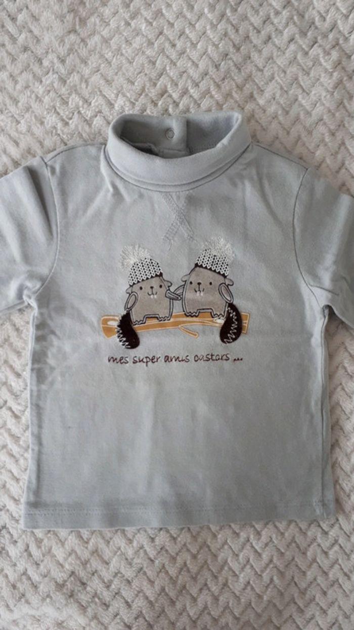 T-shirt manches longues gris castors Mes Petits Cailloux 6 mois comme neuf - photo numéro 2